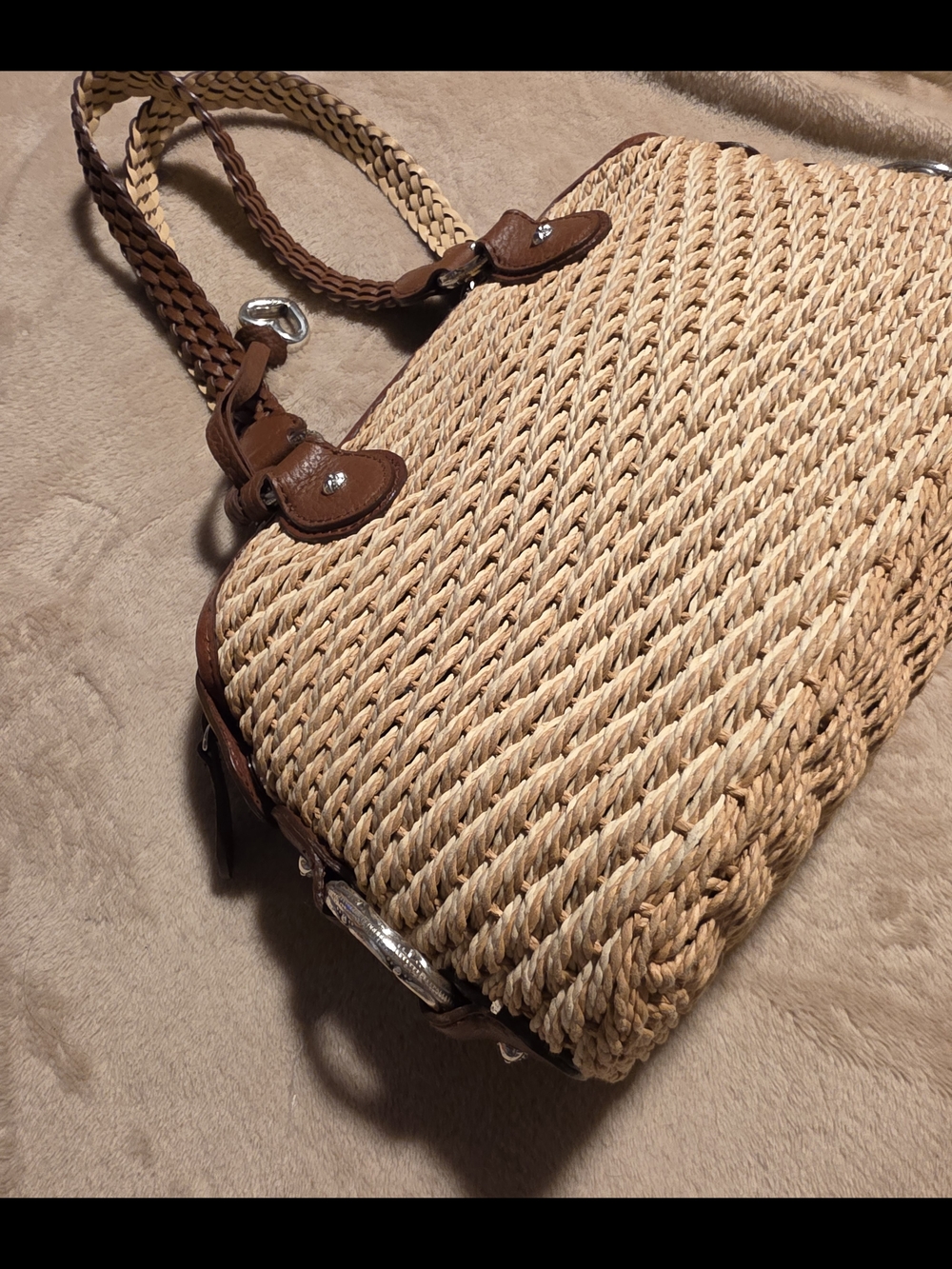 Brighton Natural Straw Satchel with Brown Leather Trim